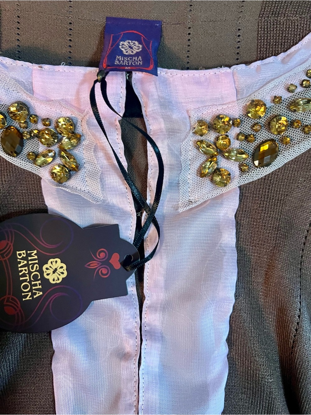 Mischa Barton Chloe Cardigan / Jeweled Collar / Boho Coquette / Cotton / NEW - Picture 4 of 7